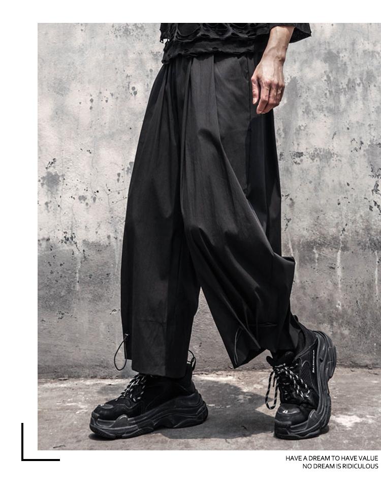 

Men' Pants Spring And Summer Casual Black Slim Fit Large Fashionable Loose Wide Leg Can Be Lace Up