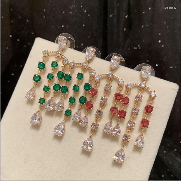 

Dangle Earrings Women Green Water Drop Sweet Super Flash Long Tassel S925 Silver Post