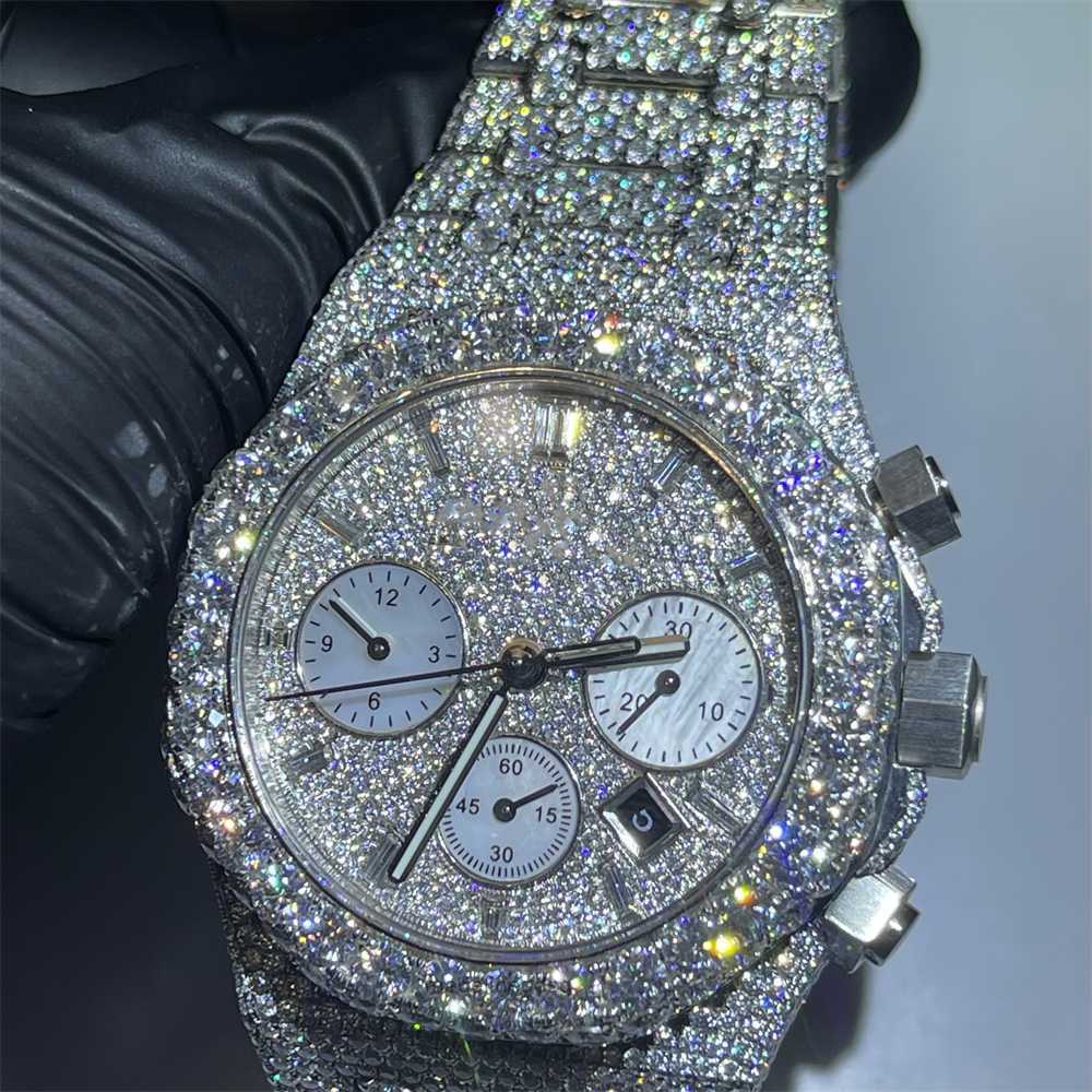 

High Quality Fashion Iced Out WatchesMens Wrist Luxury Round Cut Lab Gr D8F5, White