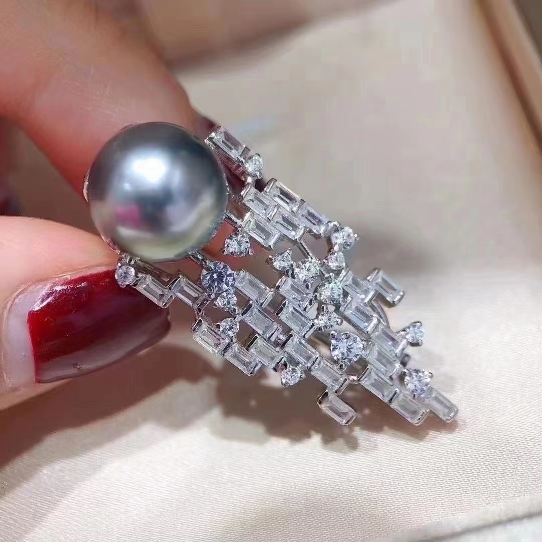 

Pins Brooches MeibaPJ 910mm Black Natural Pearl Corsage Brooch Fashion Sweater Jewelry for Women Empty Tray 230216