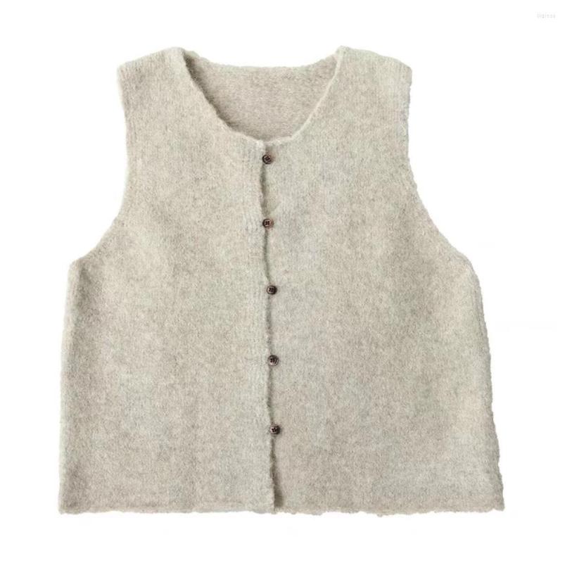 

Women's Vests Alpaca Wool Gradient Wooden Buckle Cardigan Vest, White