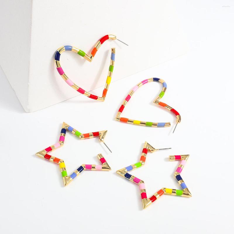 

Hoop Earrings Lifefontier Exaggerate Colorful Bamboo Star Heart Round Big For Women Trendy Geometric Metal Earring Party Jewelry