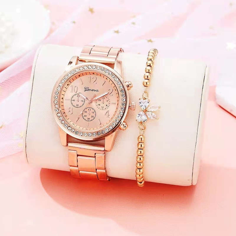 

2pcs Women's Watches Set Luxury Women Bracelet Quartz Watches For Women Magnetic Watch Ladies Sports Dress Pink Dial Wrist Watch Clock Relogio Feminino, Picture color