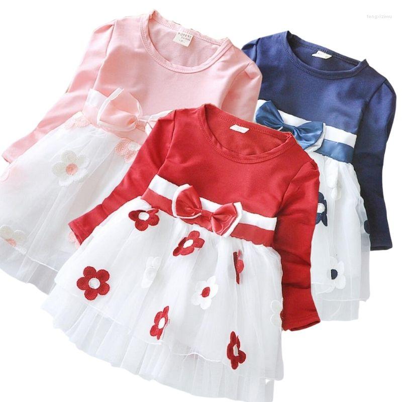 

Girl Dresses Infants Baby Dress 2023 Girls Casual Princess Long Sleeve Bow Flower Clothing Born's First Birthday, Pink