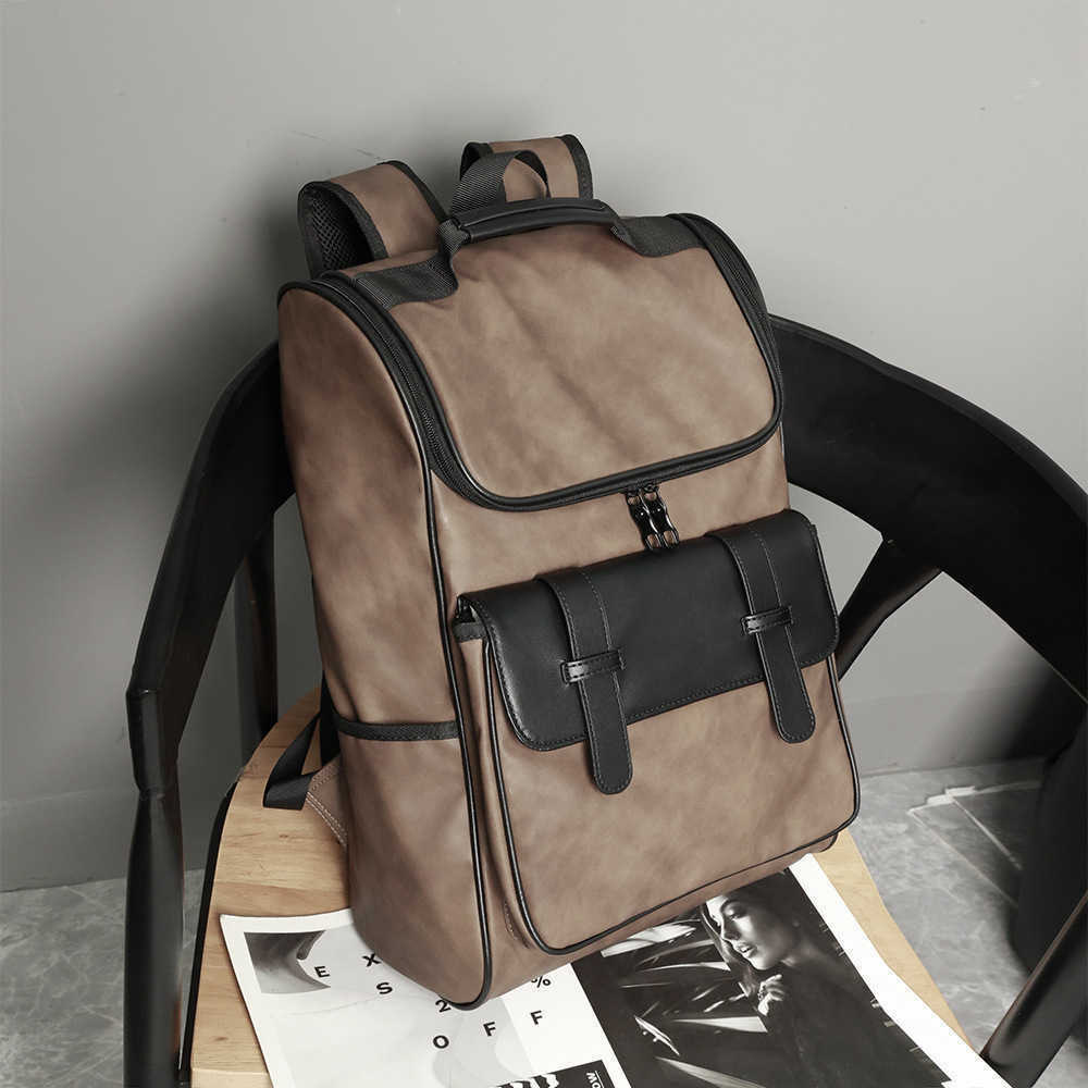 

2022 new backpack Korean men's bag Leisure Fashion Student 230203, Pu black