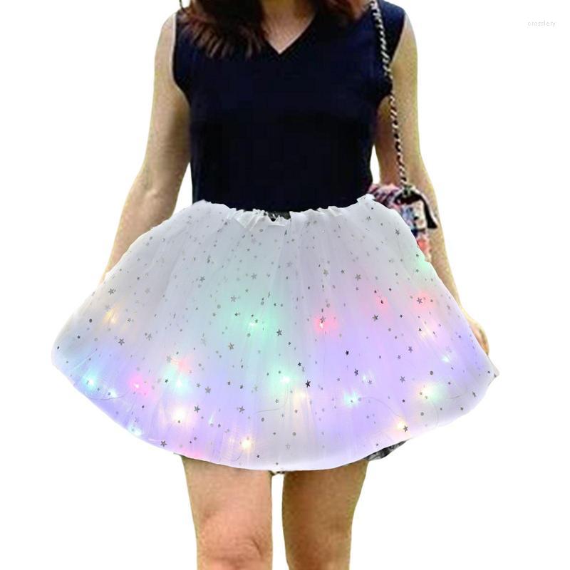 

Skirts LED Light Up Tutu Women's Layered Glow Skirt Tulle Carnival Cosplay Halloween Party Luminous Fairy Costume, Green