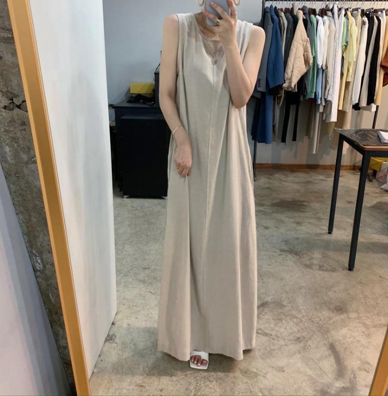 

Casual Dresses 2023 Summer Fashion Lace- Neck Puff Sleeve Cake Dress French Niche Loose Cotton And Linen Vest Lazy Style Long Dre, Color as picture