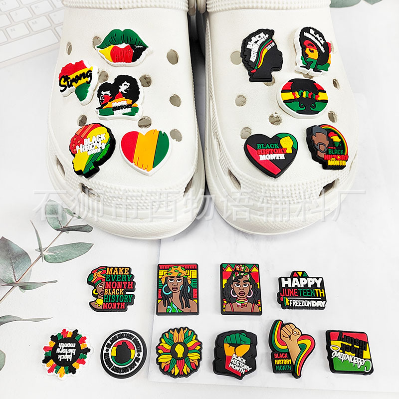 

Anime charms wholesale childhood memories Black History girls funny gift cartoon charms shoe accessories pvc decoration buckle soft rubber clog charms, Equally mixed colors