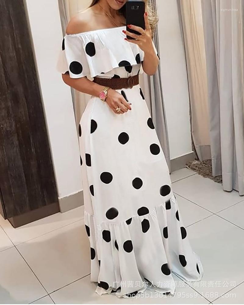 

Party Dresses Elegant Polka Dot Print Sexy For Women Long Dress 2023 Summer Casual White Short Sleeve