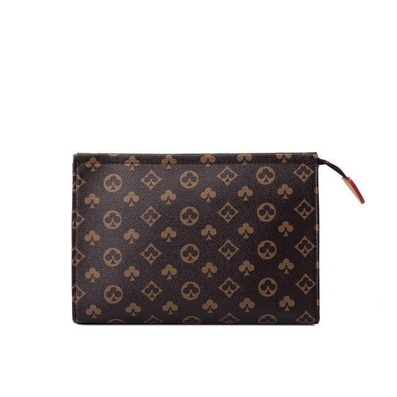 

2023 Top qualitys Hand bag Travel Toiletry Pouch 26cm Protection Makeup Clutch Men Women Leather Waterproof Cosmetic Bags For Womens Wallets With DustBag, Black grid