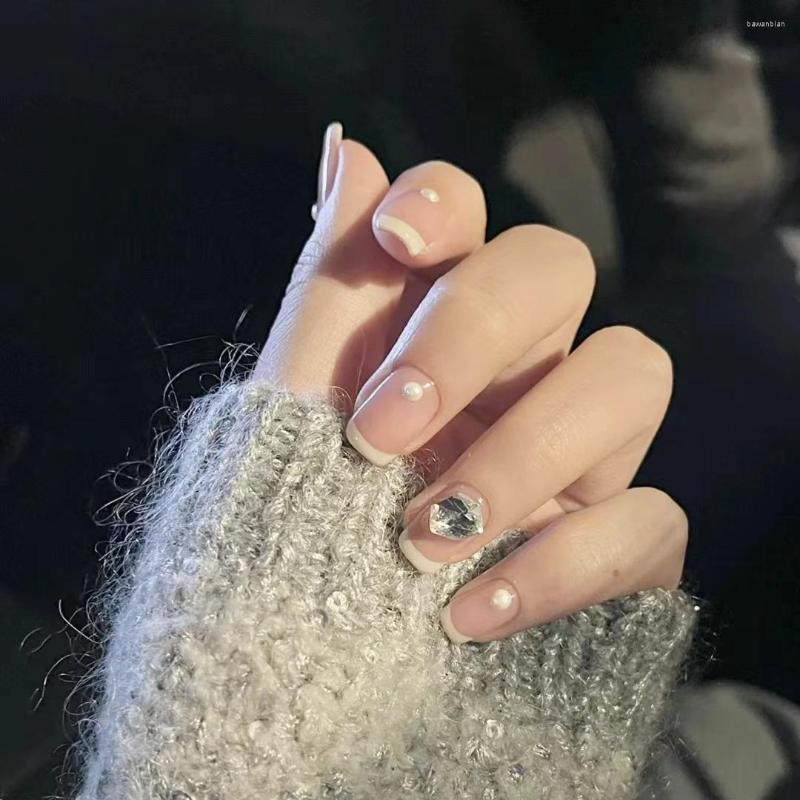 

False Nails Short Square Ballerina Fake Nail Press On French Coffin Simple Design Detachable Full Cover Tips Manicure, Zzj165