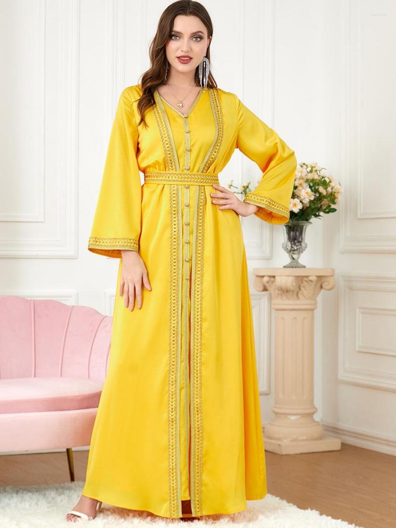 

Ethnic Clothing Eid Two-Piece Set Loose Robe Elegant Casual Long Dresses Belted Kaftan Abayas Muslim Sets Ramadan Islam African