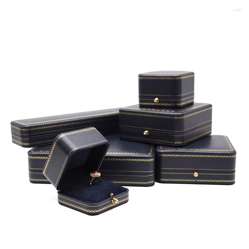 

Jewelry Pouches Dark Blue Leatherettre Paper Organizer Boxes And Packaging Wedding Ring Case Bangle/bracelet/pendant Christmas Gift Box.