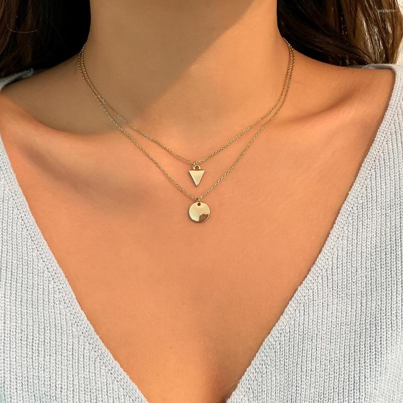 

Chains Fashion Women Minimalist Thin Chain Necklace Trend Sequin Metal Triangle Disco Tiny Charms Double Layer Collar Clavicle