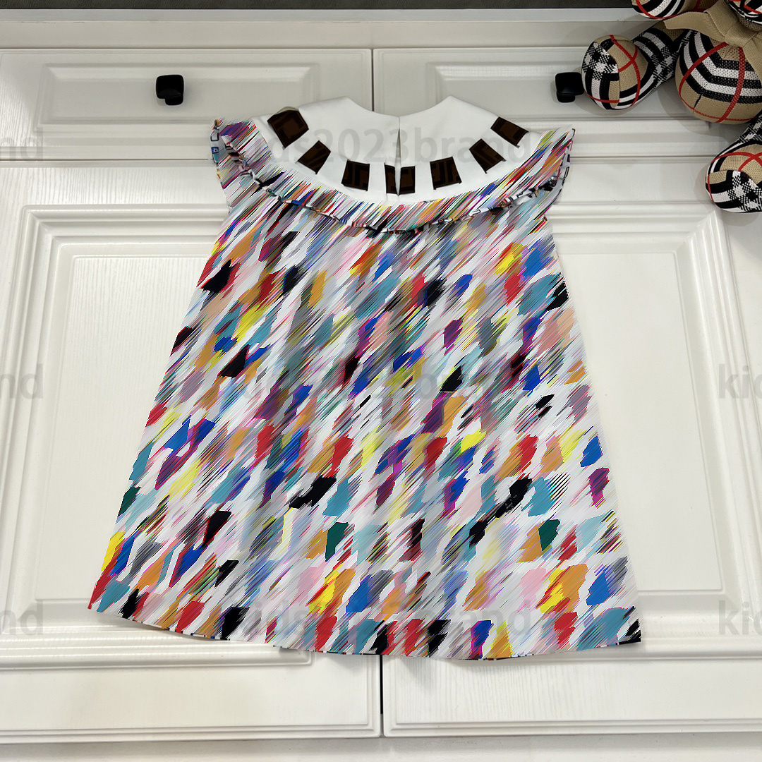 

round neck tie dress flower print cotton skirt high-end girls Polo dresses summer princess dress brand designer kids pleated dress for girl 90-160cm fashion skirts, 14#