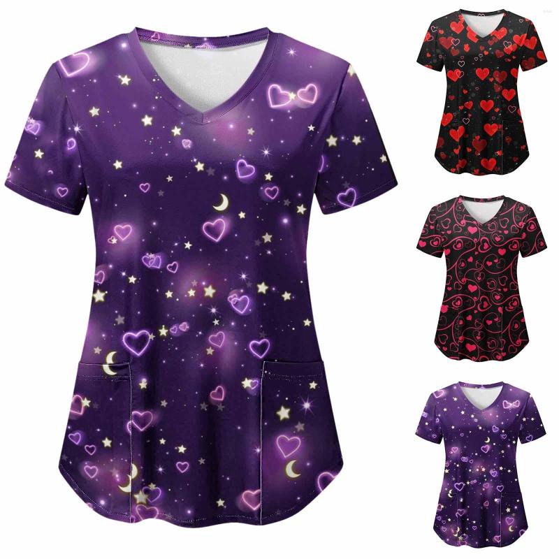 

Women' Blouses Women Print Short Sleeve V Neck Solid Shirts Blouse Tops With Pockets Top, Ah