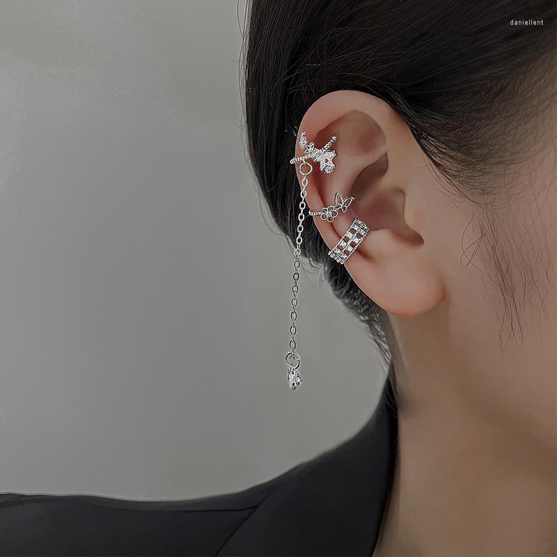 

Backs Earrings Fashion Shining Zircon Butterfly Ear Clip For Women Elegant Crystal Long Tassel Without Piercing Cartilage Jewelry