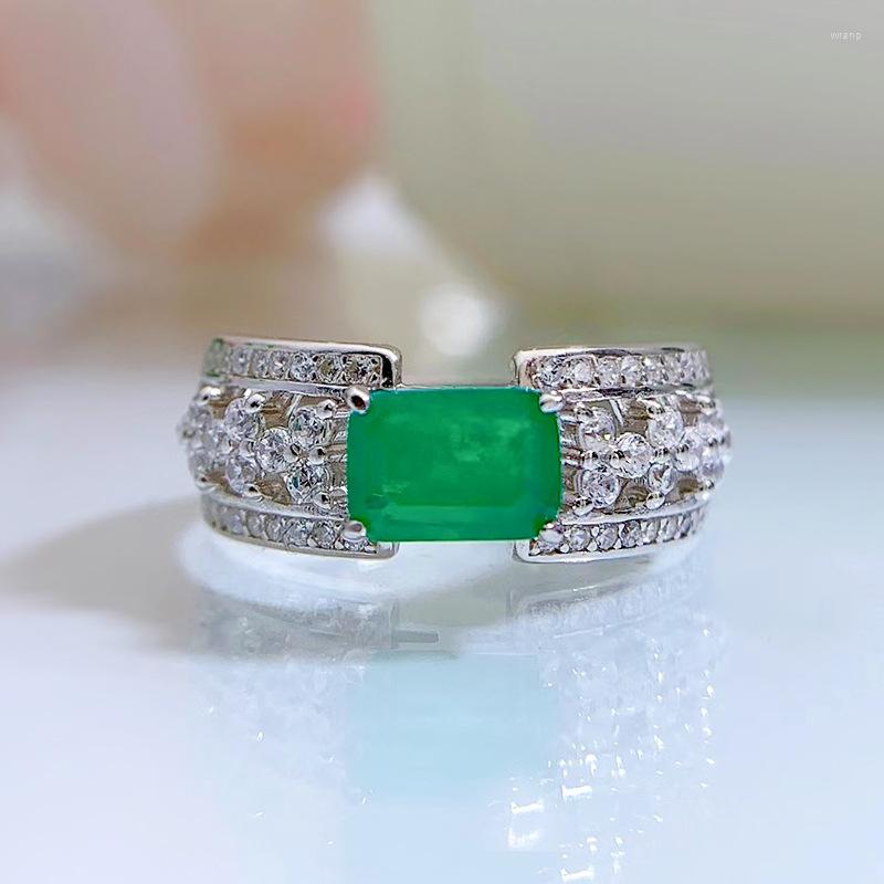

Cluster Rings The S925 Silver One- Emerald Full Diamond Micro-encrusted Ring Across Europe And America