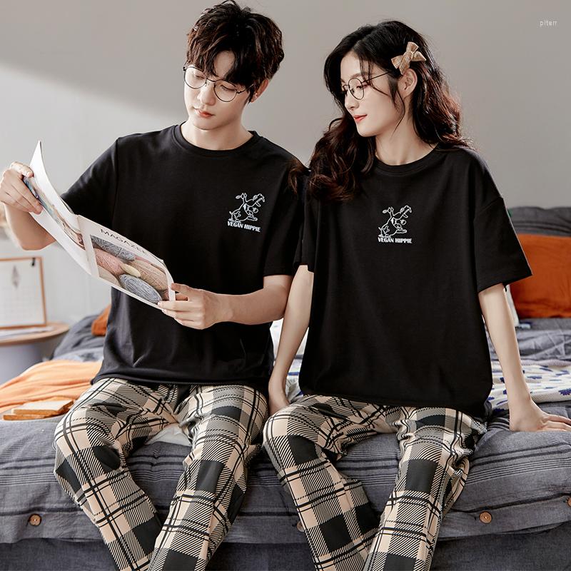 

Women's Sleepwear Couple Pajamas Set Summer Short Sleeve Pyjamas Cotton Men Women Pijamas Suit Sell, Kl10020w