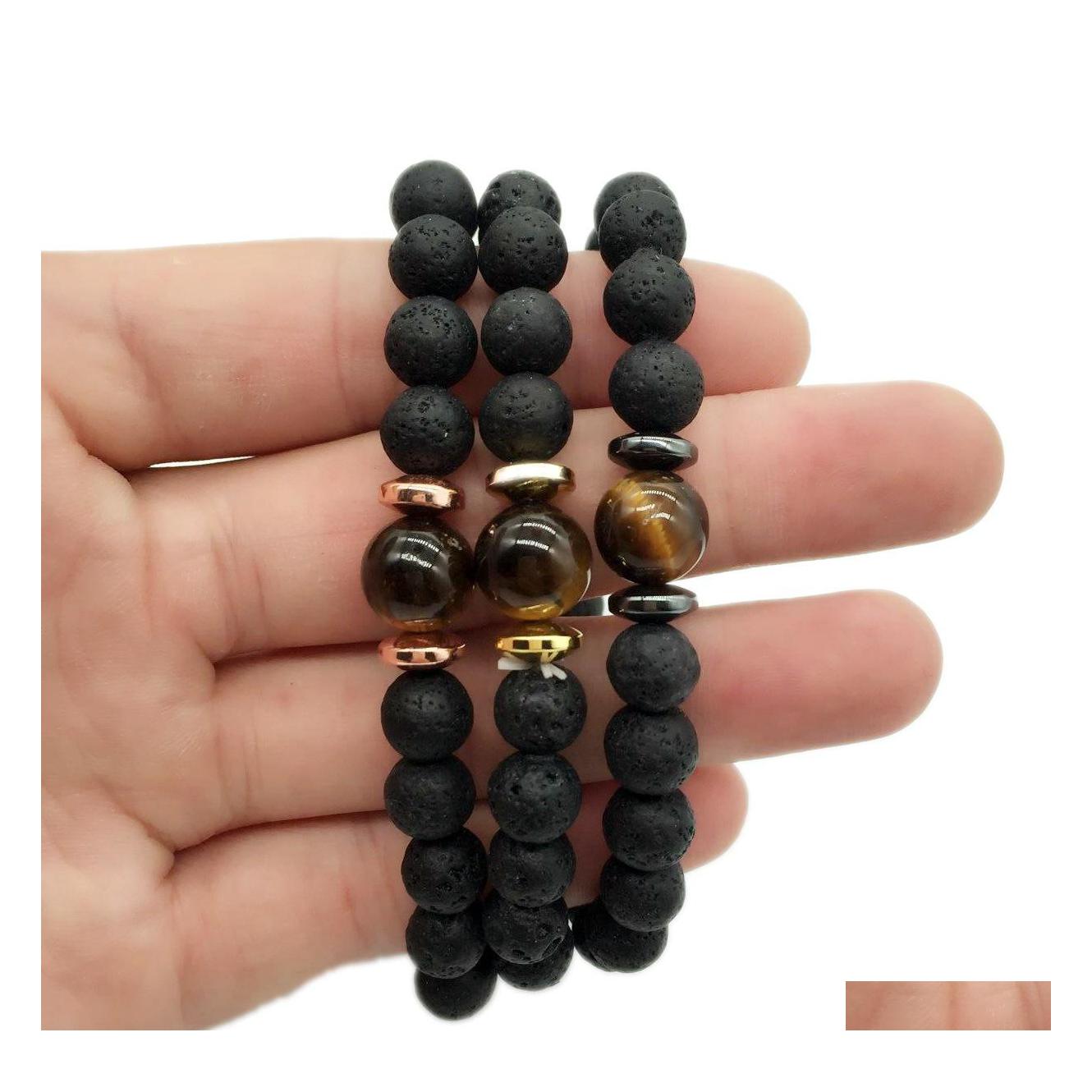 

Charm Bracelets Natural Lava Stone Bead Tiger Eye Bracelet Diy Volcano Essential Oil Diffuser For Women Men Jewelry Drop Delivery Dhy6I