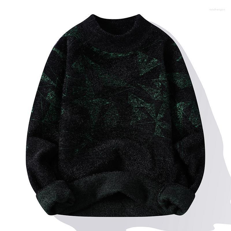 

Men's Sweaters #5942 Black White Grey Fleece Sweater Men O-neck Winter Warm Thick Pullover Man Long Sleeve Mohair Knitted Geometric, Gray