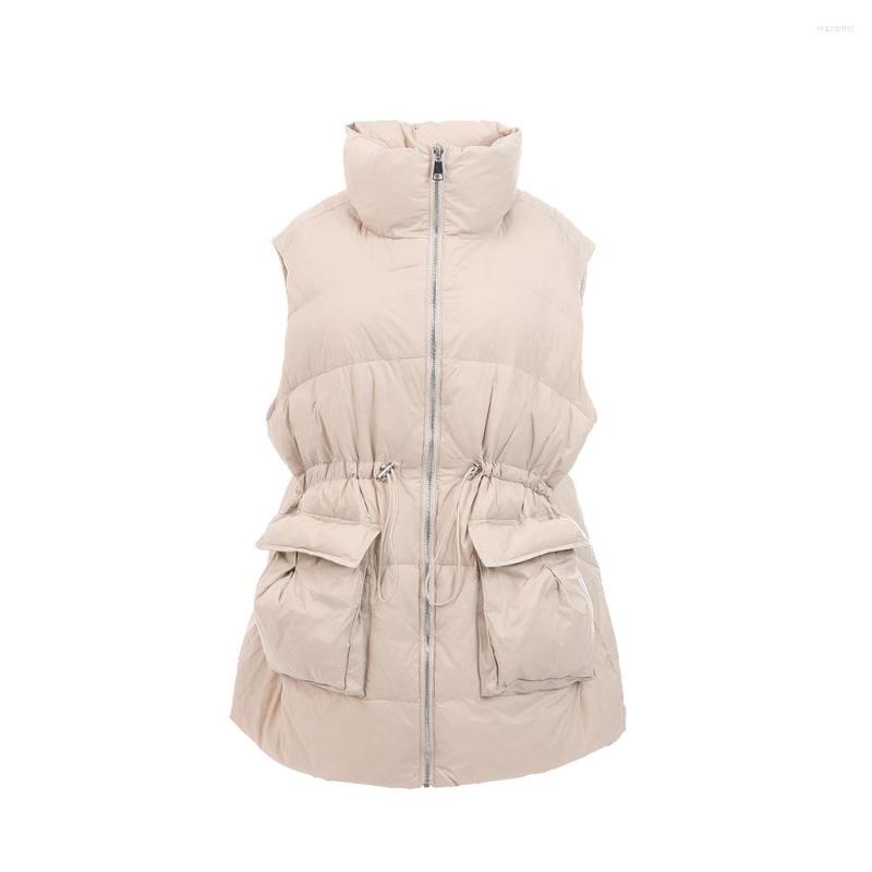 

Women's Vests Women's WinterLarge Down Vest Loose Waistband Middle Long Large Jacket, Beige