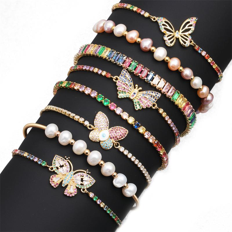 

Link Bracelets Chain Colorful Butterfly Bracelet Copper Gold Plated Couple Fashion Jewelry Simple Personality For Women Girls GiftLink