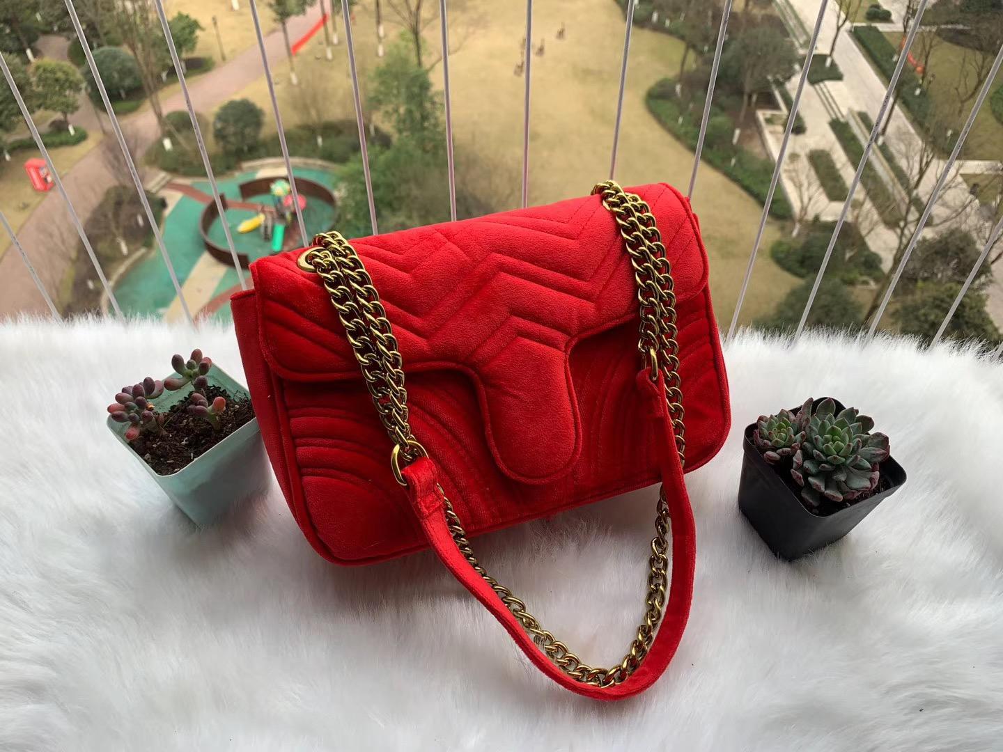 

VELVET marmont Serial number handbag Heart Style Women Shoulder Bags Classic Gold Chain 26cm B-A-G girl purse have CODE crossbody, Red