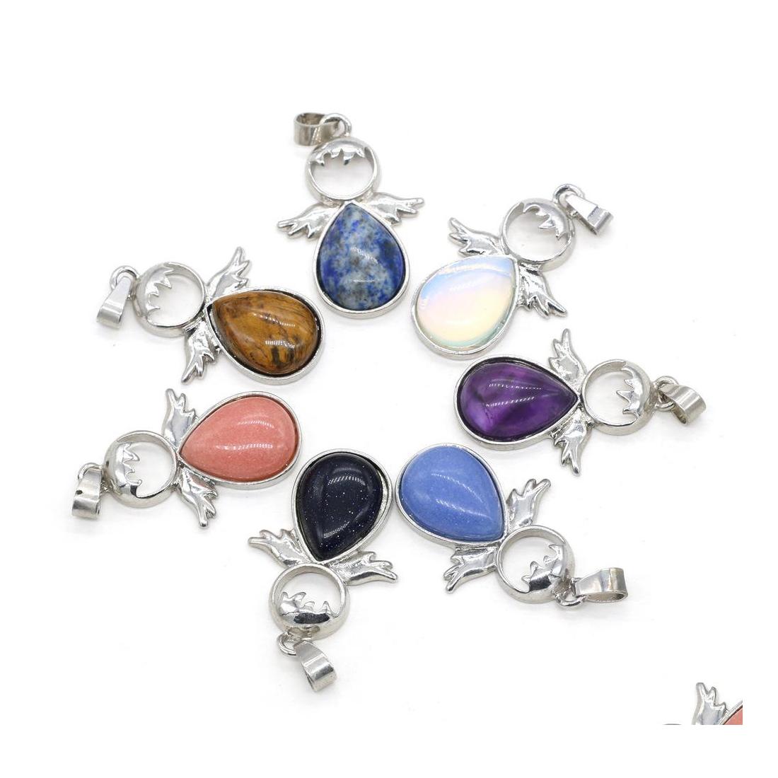 

Charms 24X35Mm Angel Shape Natural Stone Chakra Rose Quartz Healing Reiki Amethyst Crystal Pendant Finding For Diy Necklaces Jewelry Dhbnd