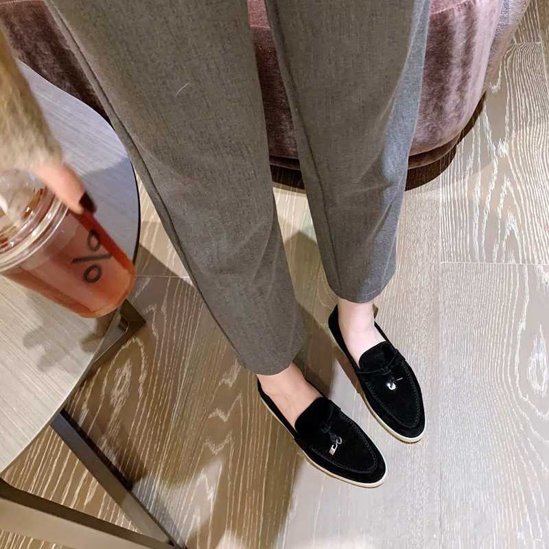 

Italy Designer Shoes Loropiana Lp Loafers for Women's Leather Flat-bottomed Loafers for Single Shoes British Large Leather Shoes Small Leath, Dark grey