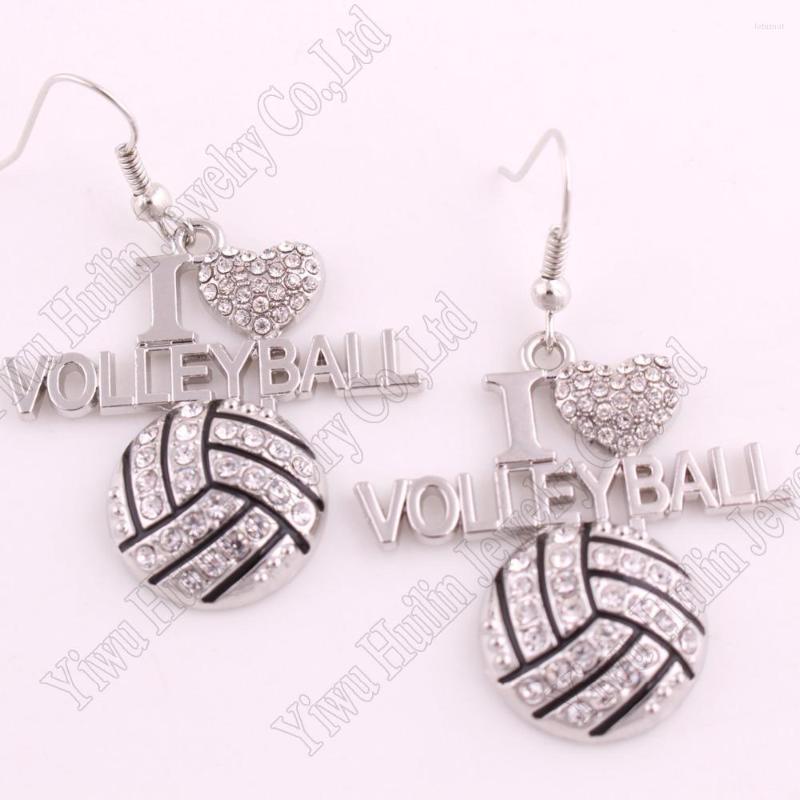 

Dangle Earrings Fans Favorite Sports Jewelry Drop 1.3" Inches I Love Volleyball 2D Crystal Pendant French Hook