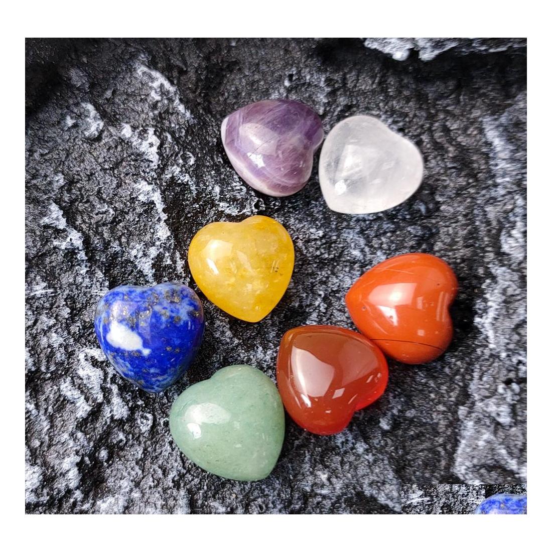 

Stone 7Pcs/Set 15Mm Heart Reiki Natural Tumbled Stones Polishing Rock Quartz Yoga Energy Bead For Chakra Healing Decoratio Whole Dro Dhtn0
