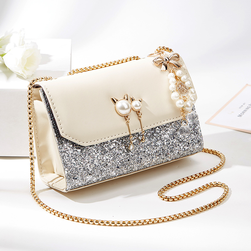 

HBP Outdoor womens bag fashion crossbody bag versatile sequin design mini chain shoulder bag, Beige