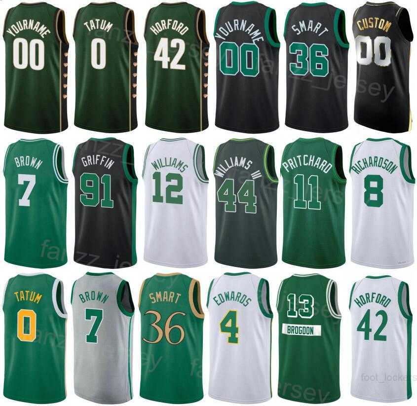 Maillot de basket-ball imprimé Jayson Tatum 0 Al Horford 42 Marcus Smart 36 Grant Williams 12 Malcolm Brogdon 13 Jaylen Brown 7 Daniel Theis 27 p