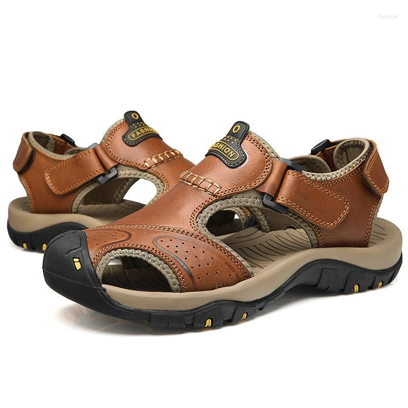 

Sandals Large Size Men's Summer Leather Baotou Outdoor Sports Beach Shoes Breathable Light Casual Men, Black