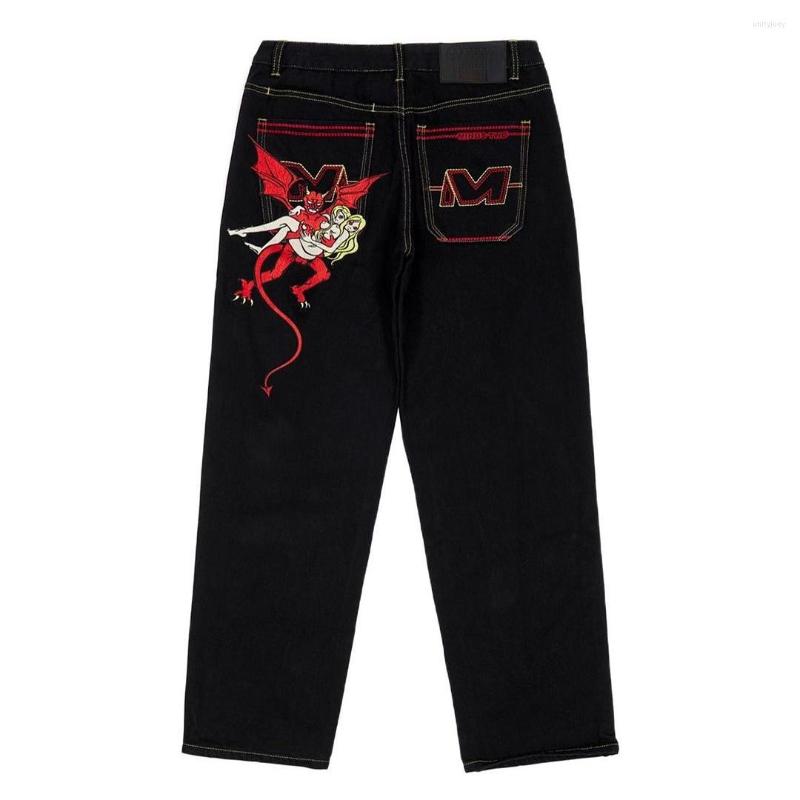 Women&#039;s Pants Devil Print Grunge Low Waist Straight Jean Y2K Cargo Streetwear Women Trousers Pockets Aesthetic Mom Boyfriend Sweatpants-image-842668145