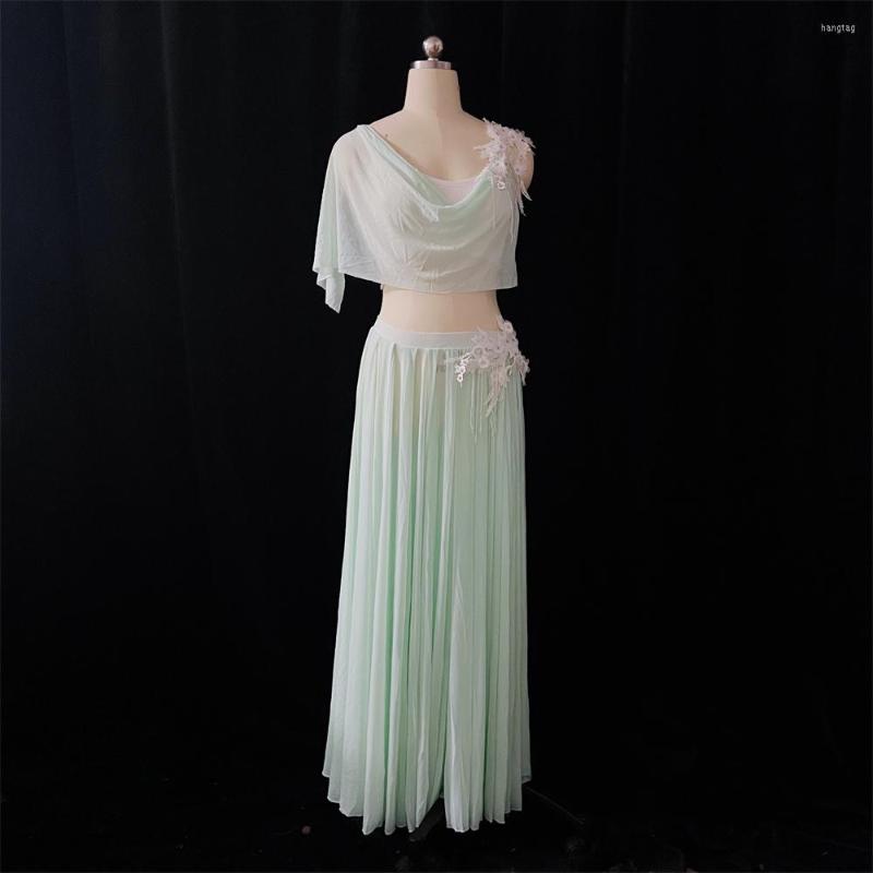 

Stage Wear Belly Dance Practice Clothing Oriental Performance Large Swing Skirt Group Mesh Split Suit, Style 2