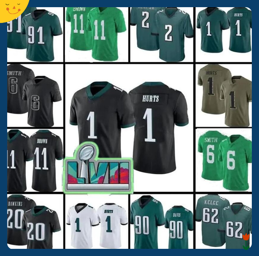 

AJ Brown DeVonta Smith Jalen Hurts Custom Football Jerseys Mailata Miles Sanders Brian Dawkins Jason Kelce Haason Reddick Michael Vick Fletcher Cox Darius Slay Jr, As shown in illustration