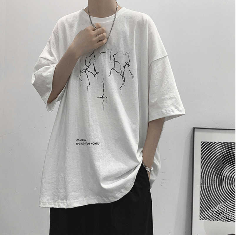 

Men's T-Shirts Summer Oversized T-shirt Men Tshirt Women Lightning Print Short-sleeved T Shirt Vintage Dark Tee Korean Loose Casual Harajuku L230217, Blue