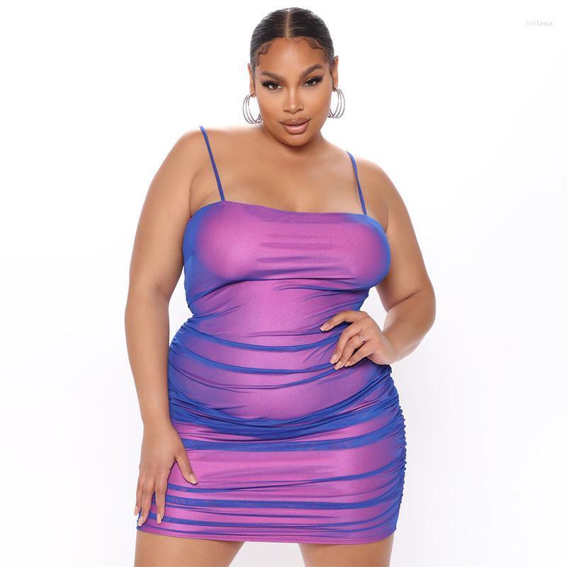 

Plus Size Dresses -5xl Sexy Ruched Women Party Mesh Dress Cami Sheath Mini Short Robe Femme Vestiods Night Evening Slim Fit Loli22, Purple