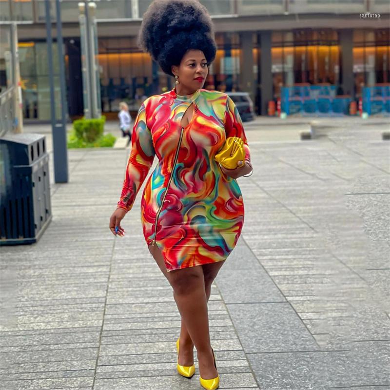 

Plus Size Dresses Women Fashion Mini Dress Bodycon Sexy Outfit Fall Zip Long Sleeve Party Red Drop Wholesale