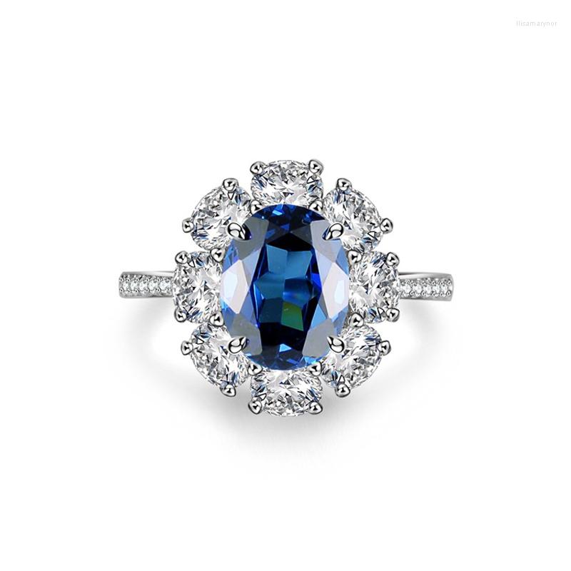 

Cluster Rings Navy Blue Artificial Cultivate High Carbon Diamonds Ring 925 Sterling Silver Flower For Women Jewelry Accessories