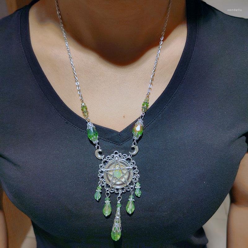 

Chains Green Magick Pentacle Necklace Wiccan Jewelry Pagan Wedding Gift Handfasting Pentagram