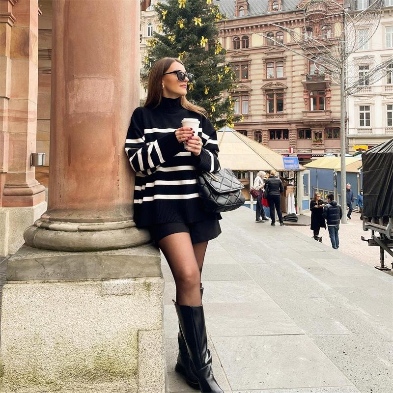 

Women' Sweaters 2023 Autumn Europe And The United States Wind Zaura Women' Half High Collar Lazy Casual Knit Sweater Women, Black