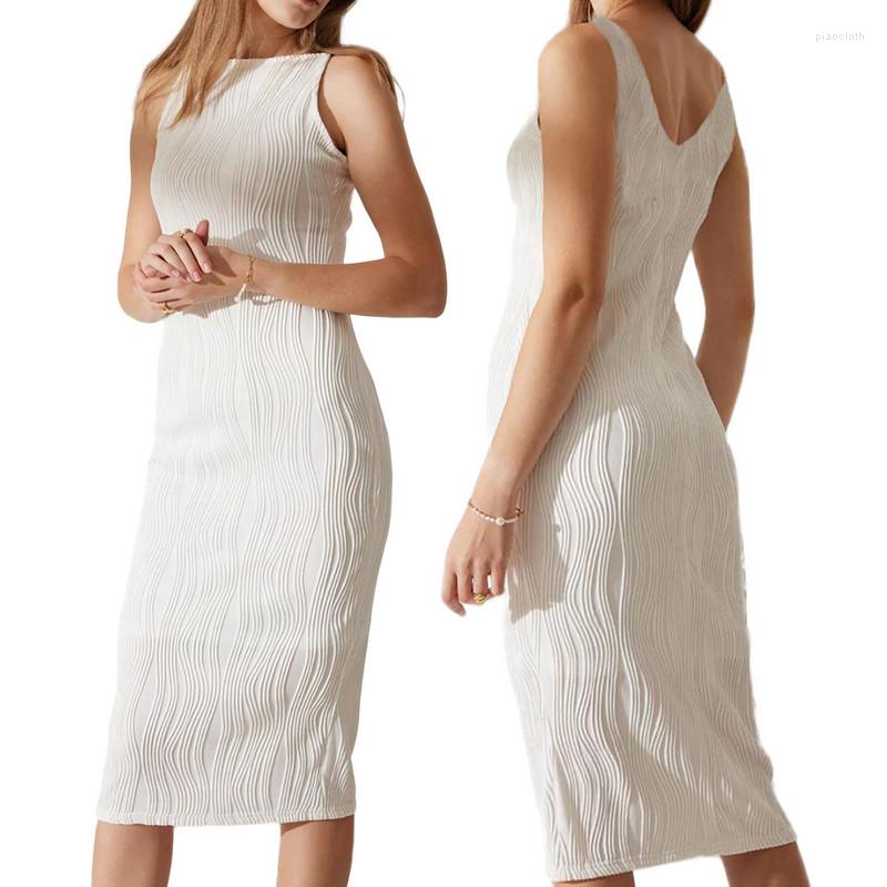 

Casual Dresses Women Bodycon Tank Summer Clothes 2023 Pearl Straps Wave Solid Slim Chic And Elegant Backless Midi Dress Evening Party