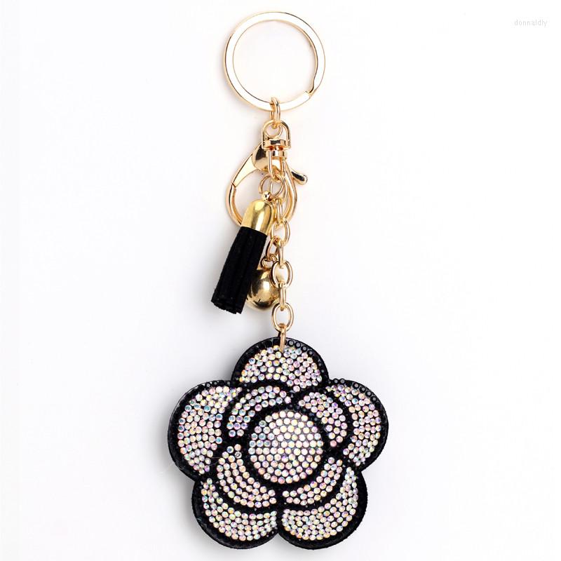 

Keychains Crystal Flower Key Chain Ring Women Girls Handbag Pendant Jewelry Car Accessories