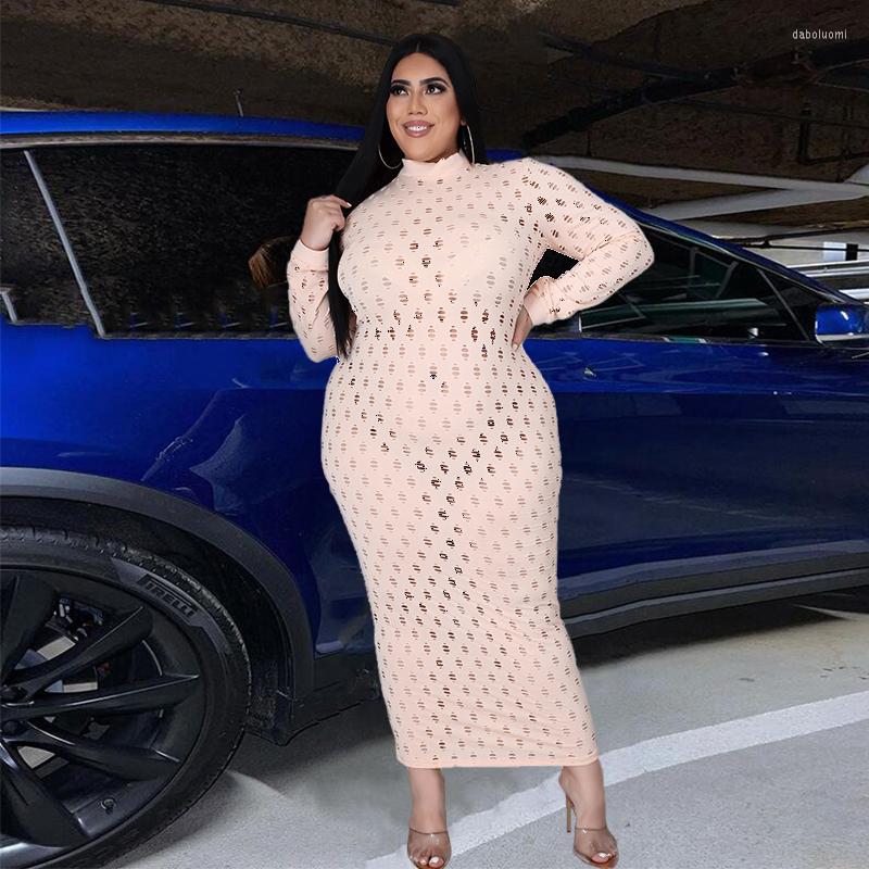 

Plus Size Dresses Dress Women Ladies Lace Fall Long Sleeve Hollow Out Stretch Mesh Bodycon Sexy Wholesale Drop, Beige