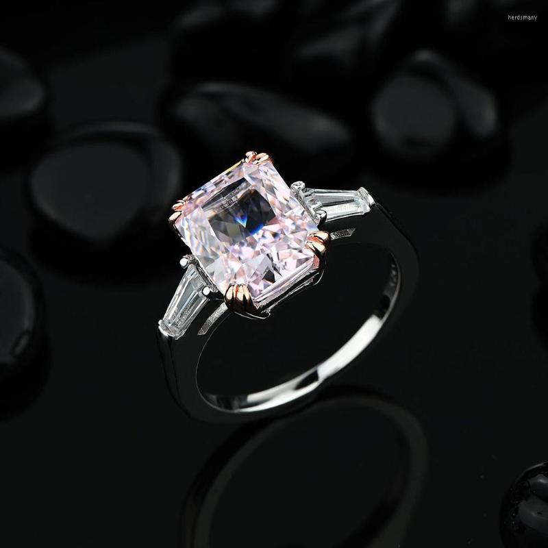 

Cluster Rings Trendy 925 Sterling Silver 8 10mm Pink Diamond Engagement Ring For Women Fine Jewelry White Gold 3 Stone Wedding Gift