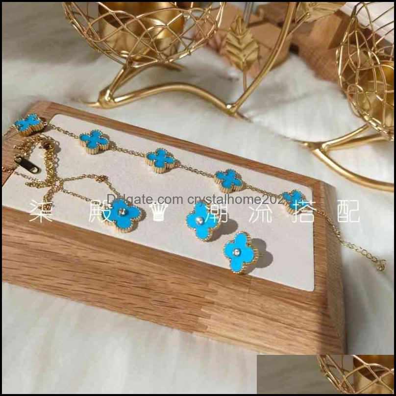 

Chain Brand Bracelet Bath Resistant Titanium Steel Necklace New Blue Syc Five Flower Single Diamond Feminine Ins Drop Delivery Jewel Otrcq
