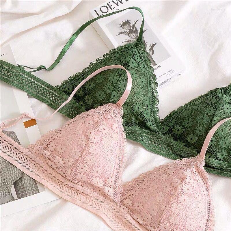 

Bras French Lace Bra With Convertible Padded Ultra Thin Wireless Triangle Soft Cup Girls Bralette Sexy Underwear, Black